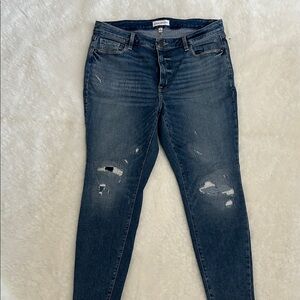 Lane Bryant Dark Blue Distressed Straight Leg Jeans